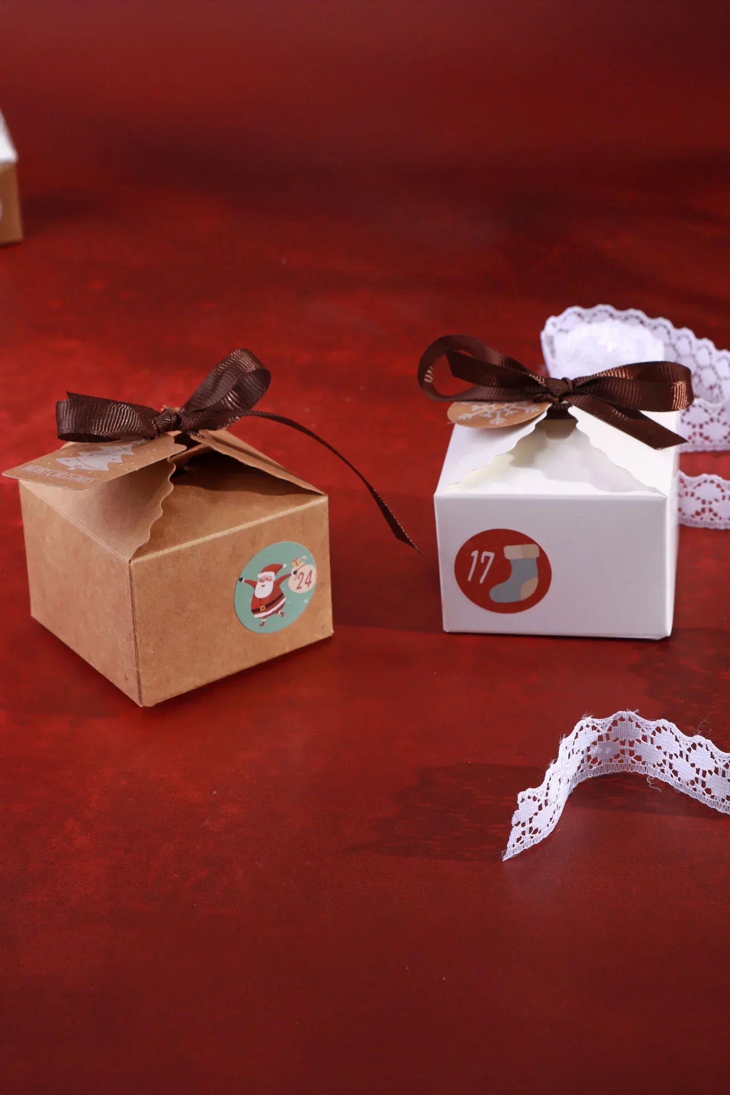 Eco-Friendly 24 Holiday Ribbon Gift Boxes DIY Advent Calendar Set — view 5, G Decor