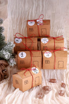 24 Eco Christmas Town Cottage Houses DIY Advent Calendar Gift Box Set — close-up view, G Decor