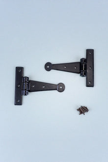 4″ or 6″ Pair of Hand-Forged Penny End T Hinges in Black Finish