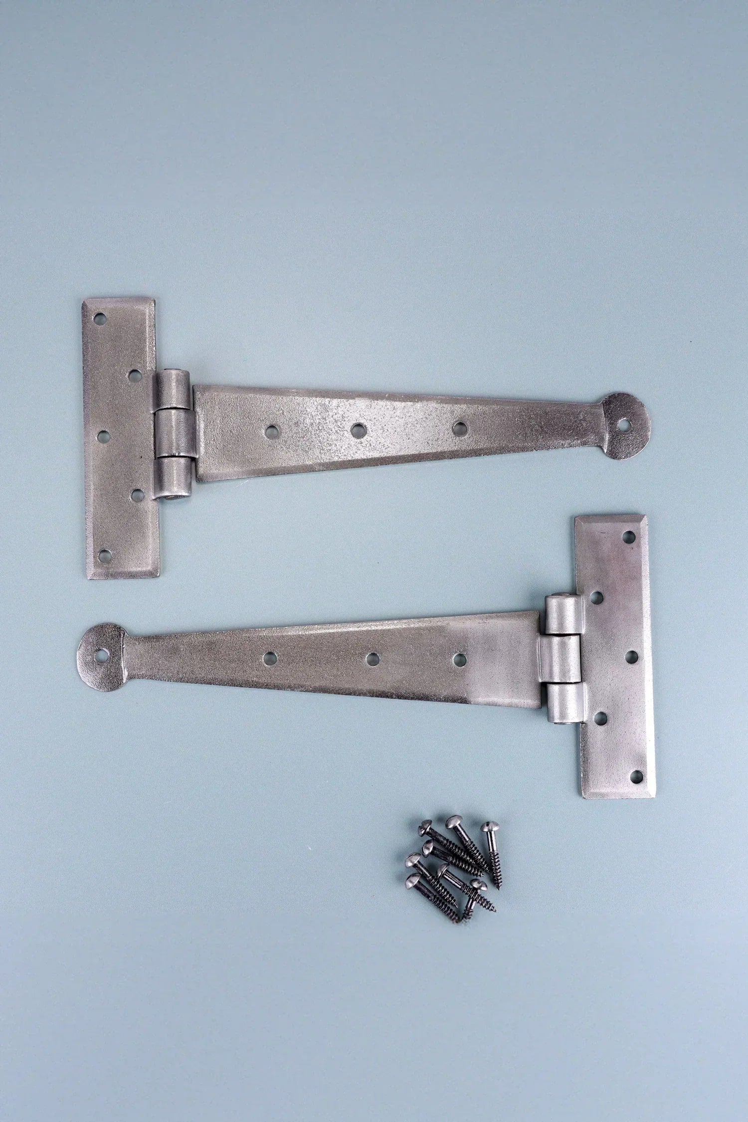 9″ or 12″ Pair of Hand-Forged Coinbase T Hinges in Pewter Finish — alternate view, G Decor