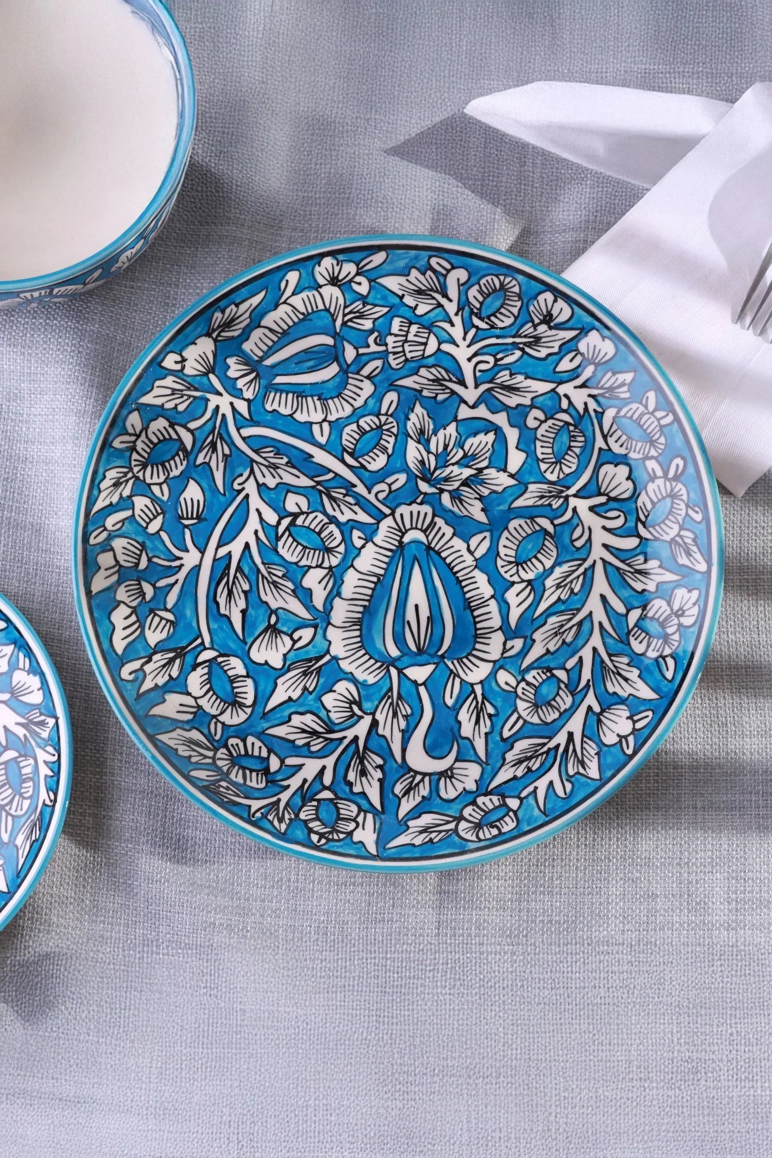 Tulipani Blue Hand-Painted Floral Ceramic Plates and Bowls — view 5, G Decor