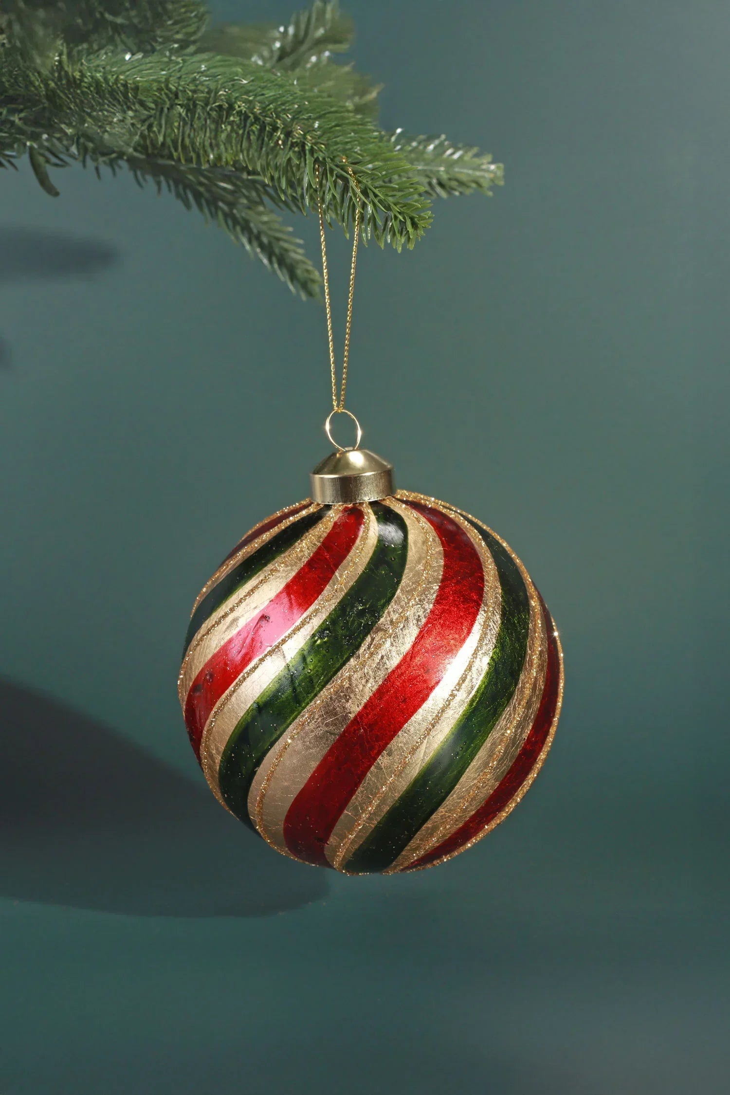 Large Hand-Painted Traditional Twist Glass Christmas Bauble — alternate view, G Decor