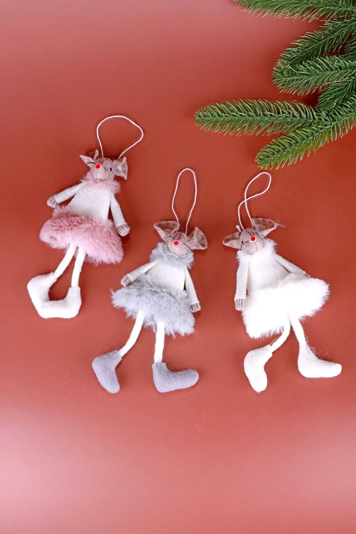 Fashion Mice Besties Fluffy Felt Christmas Tree Hanging Ornaments — alternate view, G Decor