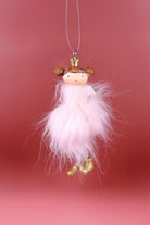 Pair of Pink Fluff Royal Princess Hand-Painted Christmas Tree Ornaments — lifestyle view, G Decor
