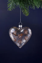 Starlit Heart Mercury Glass Christmas Bauble in Vintage Silver and Gold — close-up view, G Decor