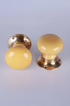 Brassworks Edit Sand Yellow Ceramic Mortice Door Knobs with Brass Base — view 5, G Decor