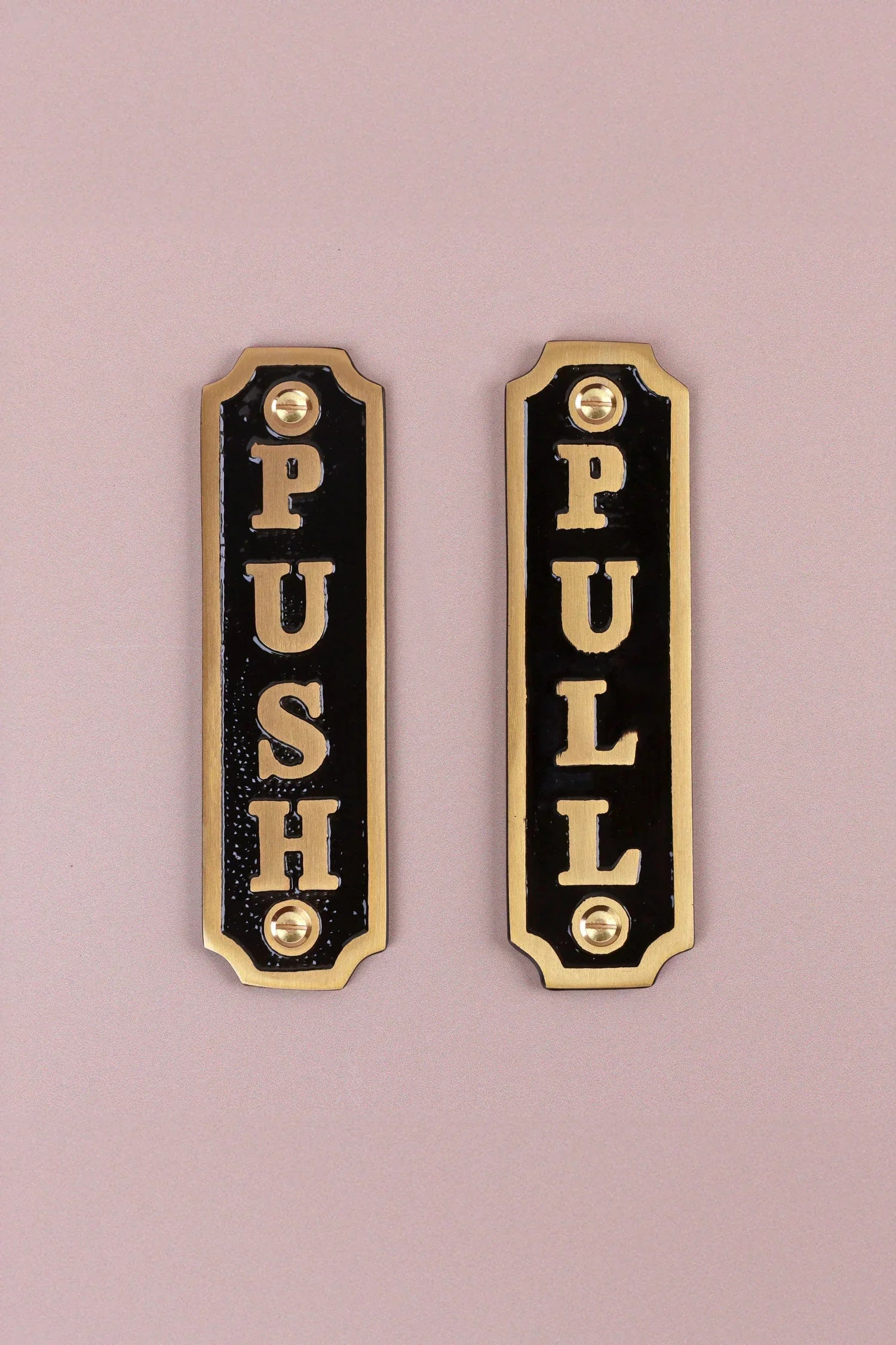 British Pub Black and Brass Raised-Letter Door Sign — close-up view, G Decor