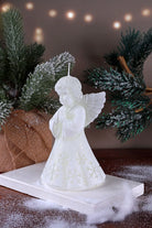 White Angel Hand-Finished Wax Candle with Snowflake Dress — view 6, G Decor
