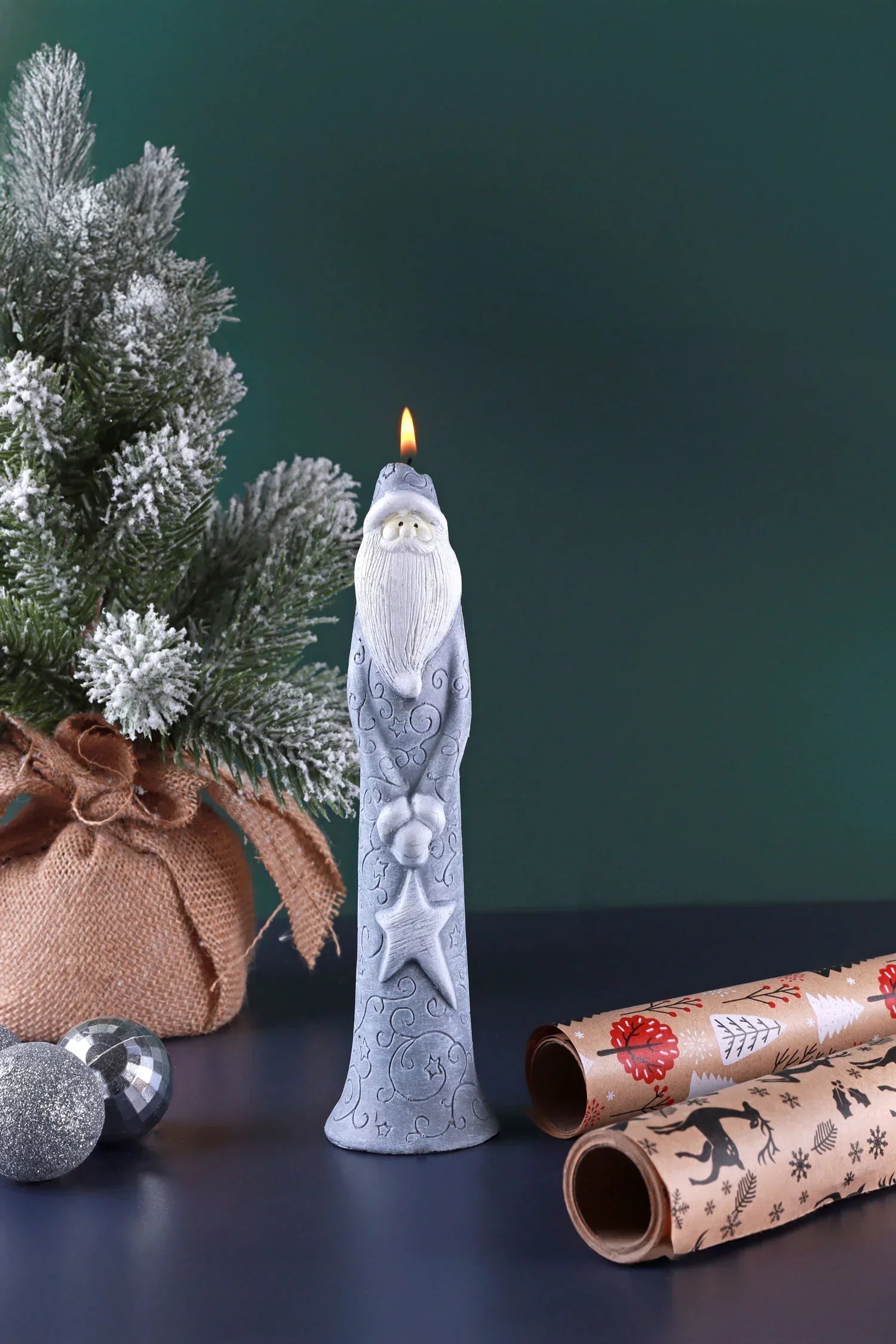 Fit Santa Christmas Candle in Grey — alternate view, G Decor