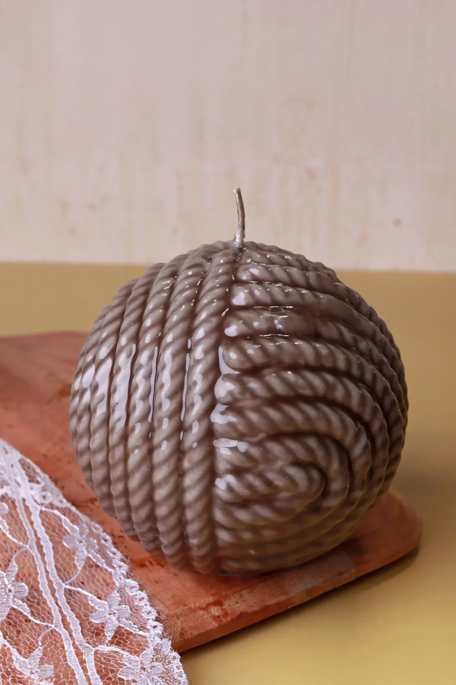 Grande Ripple Sphere Wool Candle Textured Wax Sculpture — view 5, G Decor