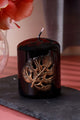 Luxury black pillar candle with gold leaf detail on slate, elegant home decor from G Decor