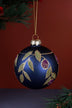 Hand-Painted Jewel Scrollwork Glass Christmas Bauble in Green or Deep Blue — close-up view, G Decor