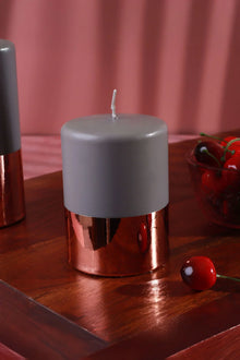 Ceraven Glass-Effect Pillar Candle in Grey and Brushed Copper
