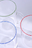 Twist Rim Glassware Tea and Coffee Mugs in Red Blue and Green — close-up view, G Decor