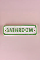 Rustic Ceramic Bathroom Door Plaque with Green Cottage Border — alternate view, G Decor