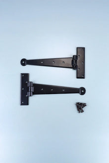 9″ 12″ or 18″ Pair of Hand-Forged Penny End T Hinges in Black Finish