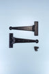 9″ 12″ or 18″ Pair of Hand-Forged Coinbase T Hinges in Black Finish — close-up view, G Decor