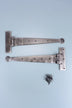 9″ or 12″ Pair of Hand-Forged Coinbase T Hinges in Pewter Finish — close-up view, G Decor
