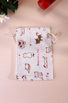Set of 2 or 4 Whisker Mischief Linen Gift Bag Pouches for Cat Lovers