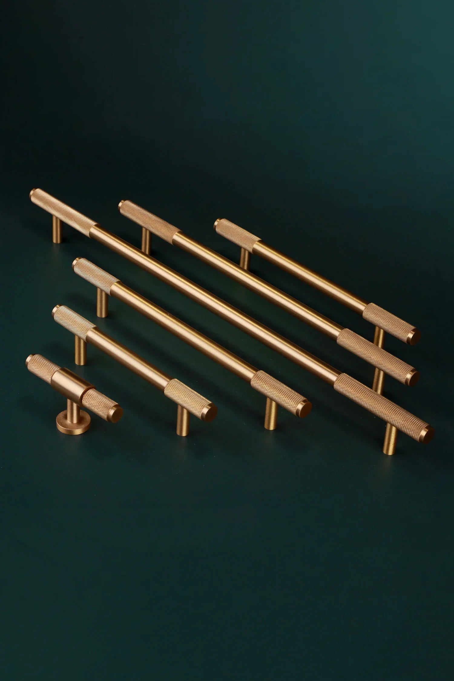 Mayfair Knurled Brass Bar Pull, Satin Brass — close-up view, G Decor