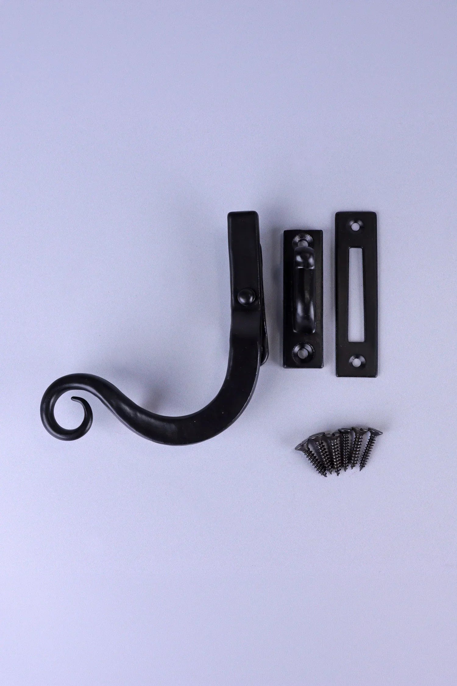 Hand-Forged Monkey Tail Window Fastener, Black — lifestyle view, G Decor