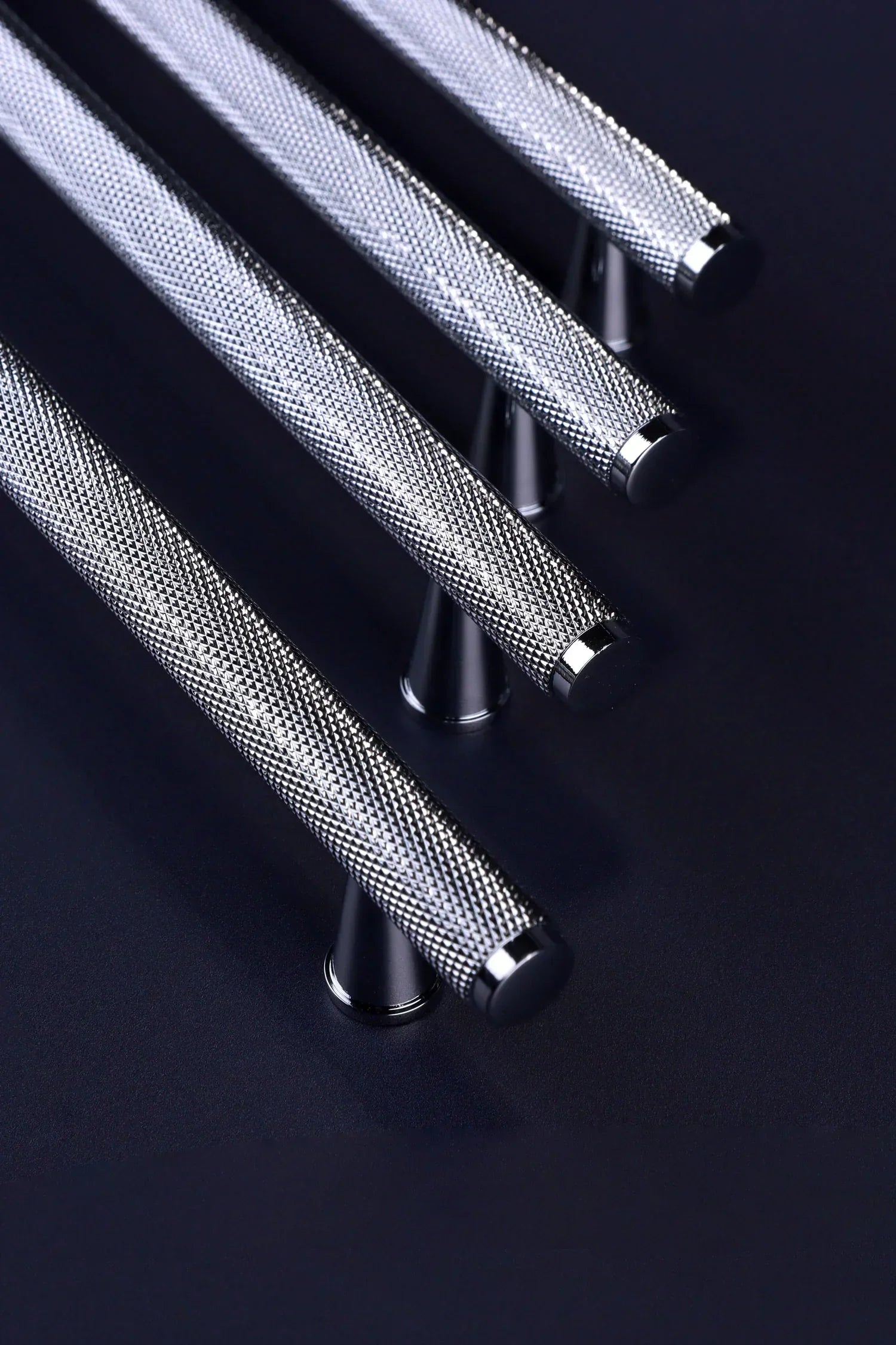 Chelsea Diamond-Knurled Brass Bar Pull Handle in Polished Chrome — lifestyle view, G Decor