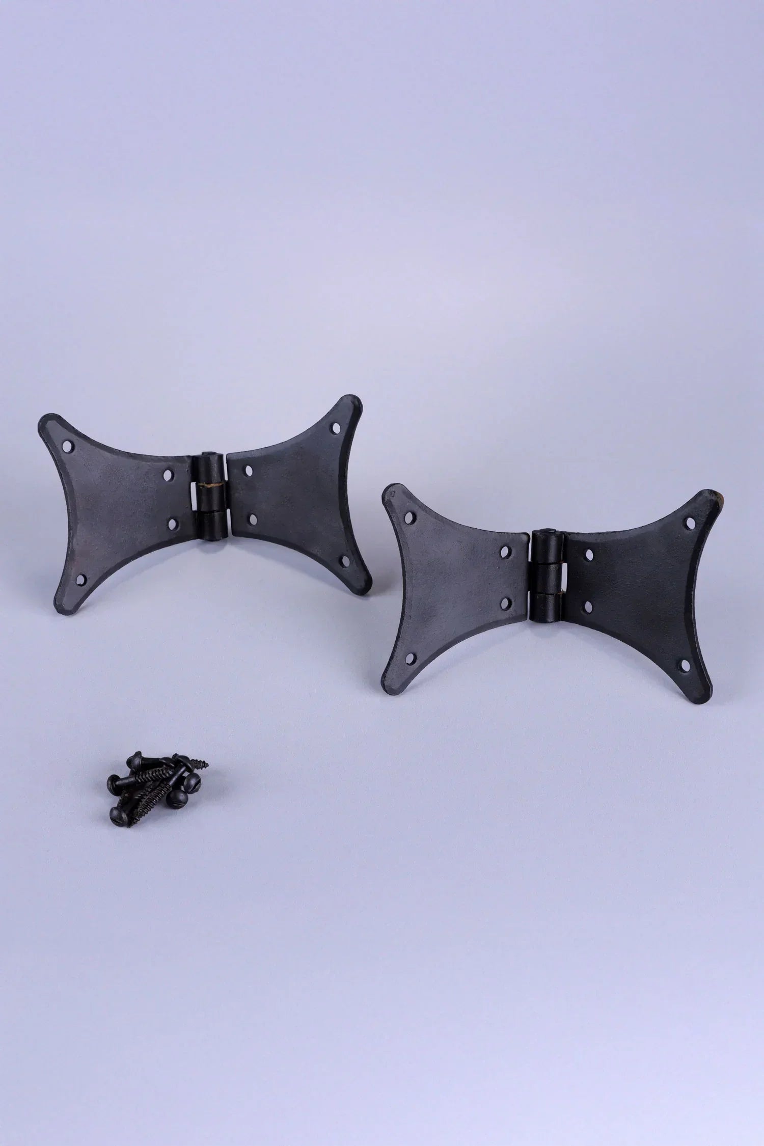 Pair of Hand-Forged Iron Butterfly Hinges, Beeswax — view 5, G Decor