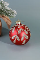 Holiday Red Hand-Painted Glass Christmas Baubles with Glitter Leaf — lifestyle view, G Decor