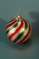 Large Hand-Painted Traditional Twist Glass Christmas Bauble — close-up view, G Decor