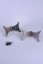 Pair of Hand-Forged Iron Butterfly Hinges, Pewter — close-up view, G Decor