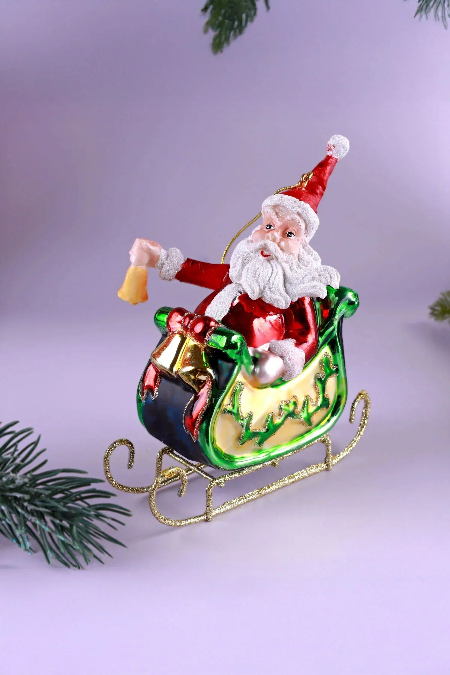 On the Way Santa in Sleigh Large Handcrafted Glass Christmas Bauble — alternate view, G Decor