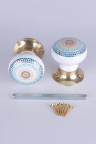 Positive Energy Aura Porcelain Mortice Door Knobs with Brass Base — lifestyle view, G Decor