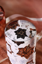 Bouquet Royale Autumn Garden Pillar Candle in Beige with Aged Brass — lifestyle view, G Decor