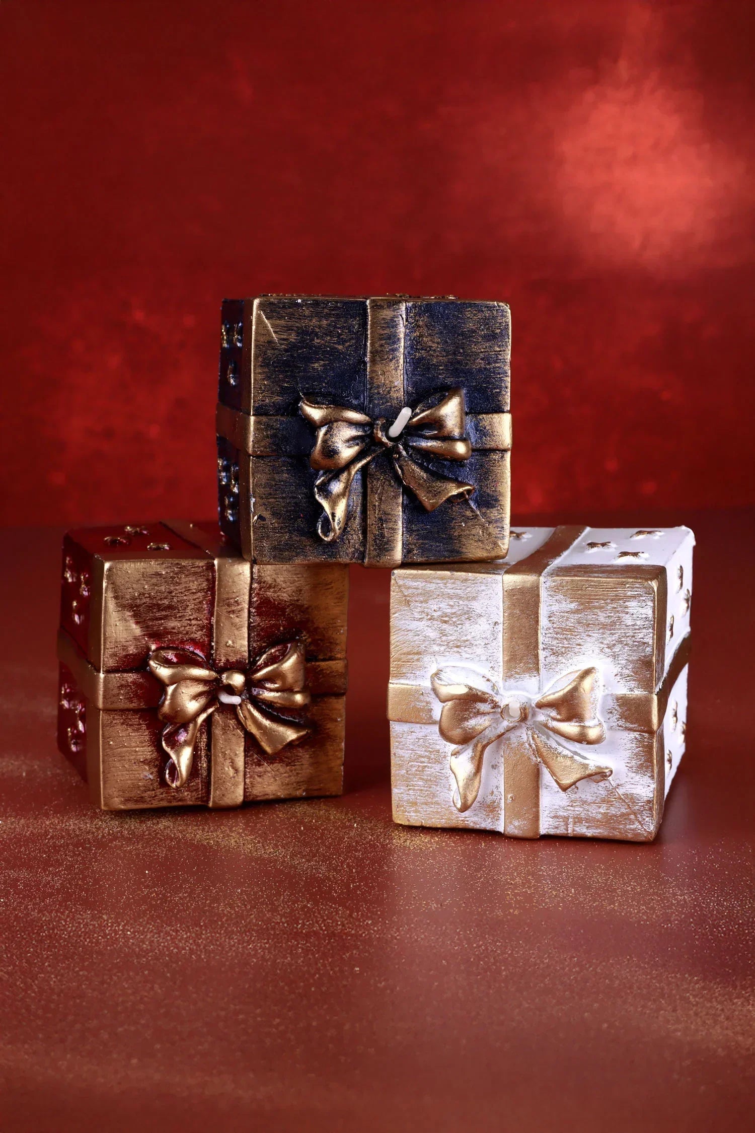 Gift Box Celebration Candle in Holiday Red Midnight Blue or Soft White — alternate view, G Decor