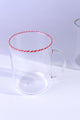 Clear glass mug with red and white striped rim, modern luxury tableware by G Decor