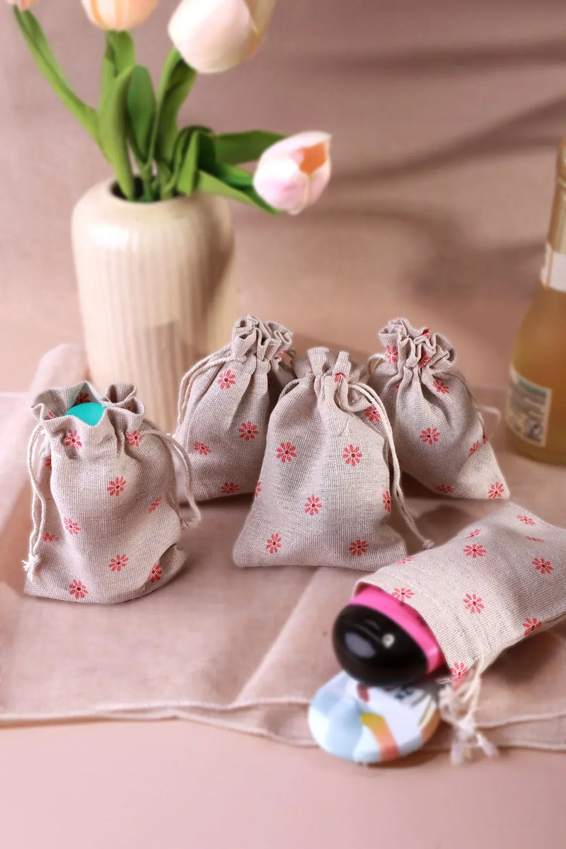 Set of 2 or 5 Blossom Reusable Linen Gift Bag Favour Pouches