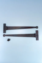 9″ 12″ or 18″ Pair of Hand-Forged Coinbase T Hinges in Beeswax Finish — lifestyle view, G Decor