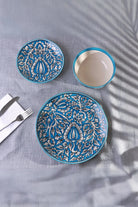 Tulipani Blue Hand-Painted Floral Ceramic Plates and Bowls — close-up view, G Decor