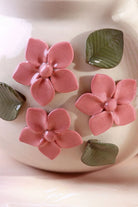 Floral Line Ceramic Planter with 3D Pink Flowers — close-up view, G Decor
