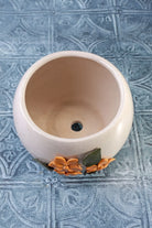 Floral Line Ceramic Planter with 3D Sand Yellow Flowers — lifestyle view, G Decor