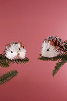 Pair of Handmade Natural Hedgehog Clip-On Christmas Decorations — G Decor