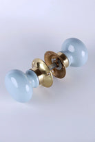 Brassworks Edit Light Grey Ceramic Mortice Door Knobs with Brass Base — close-up view, G Decor
