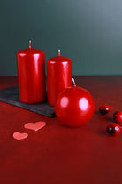 Grace Alouette Scarlet Red Lacquered Pillar and Ball Candles — alternate view, G Decor
