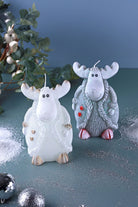 Frosted Reindeer Hand-Finished Wax Candle Figures in White or Grey — alternate view, G Decor