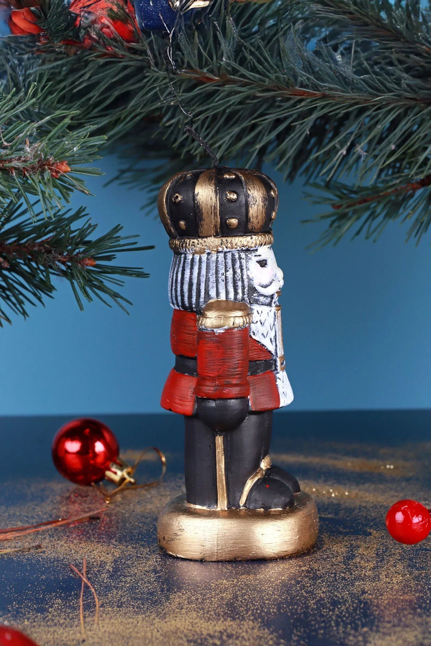 Nutcracker Hand-Painted Christmas Decorative Candle — lifestyle view, G Decor