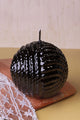 Glossy black ribbed wax candle on wooden tray, luxury home décor by G Decor
