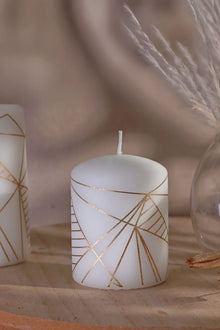 Modern White Pillar Candle with Gold Line Detail