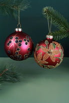 Hand-Painted Winter Berry or Golden Poinsettia Glass Christmas Bauble — alternate view, G Decor