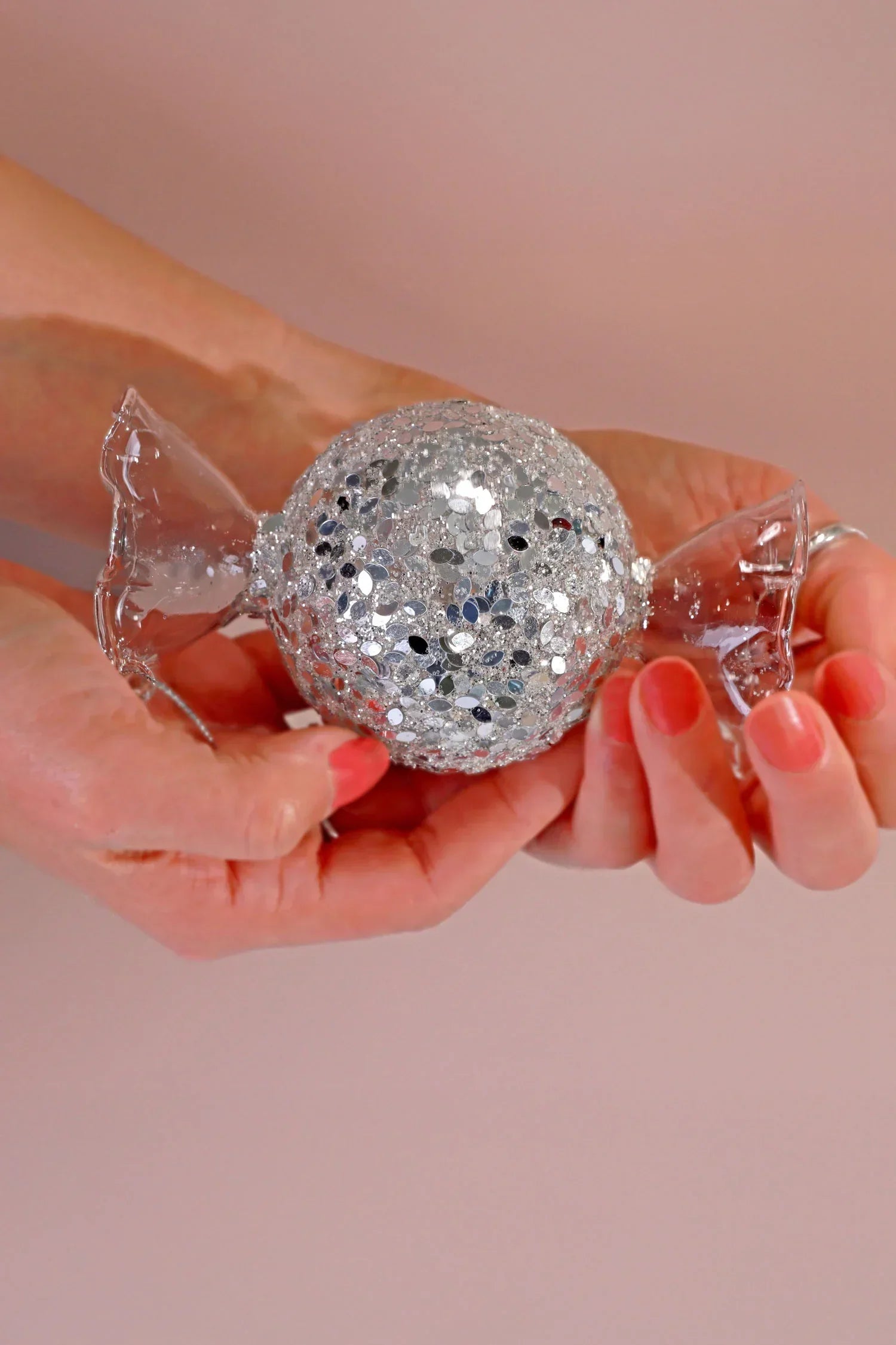 Silver Confetti Hand-Finished Glass Candy Christmas Bauble — alternate view, G Decor