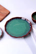 Handcrafted green ceramic dinner plate with brown edge from G Decor tableware collection